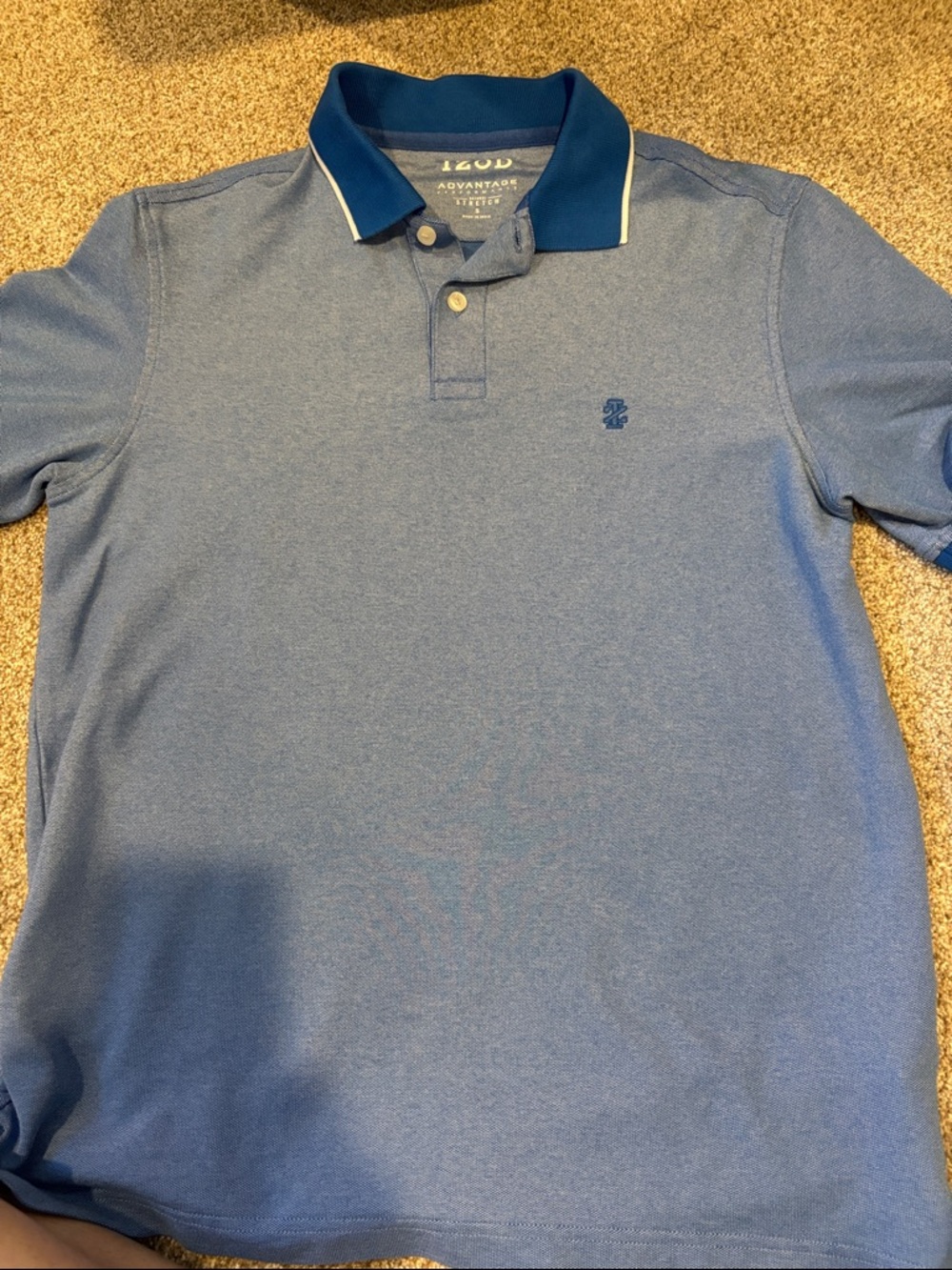 Izod Men's Heather Blue Polo with Dark Blue Contrast Collar